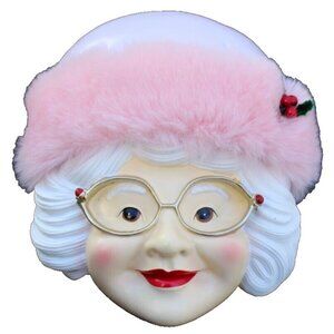 New Christmas Mrs. Claus' Bakery Mrs. Claus Head Wall Decor FUR Hat